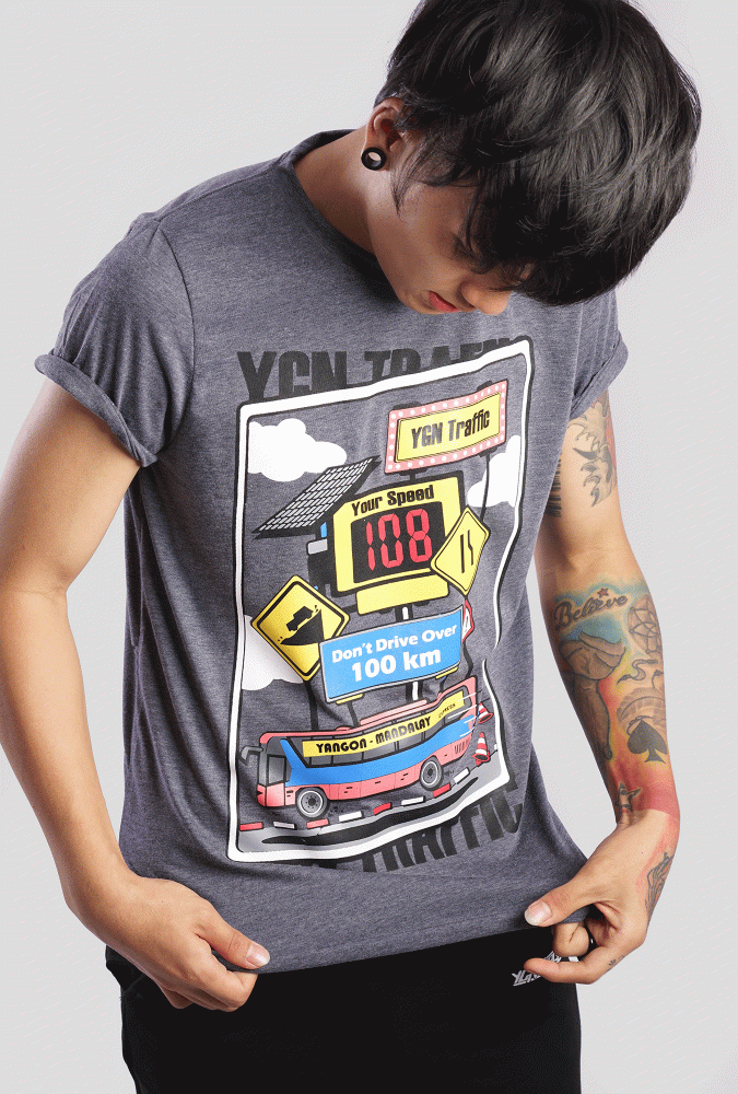 Highway Express Design Printed Boy T-shirt(Gray)